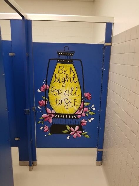 School Bathroom Painting Ideas, School Murals Hallways, Bathroom Murals, School Restroom, Bathroom Stalls, Bathroom Mural, Creative Writing Ideas, School Improvement, School Bathroom