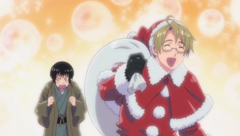 AmePan, APH America, APH Japan, Official Art, Screen cap Hetalia Christmas, Hetalia Screencaps, Aph Japan, Studio Deen, Long Lost Love, Aph America, Human Flag, Hetalia America, Hetalia Axis Powers