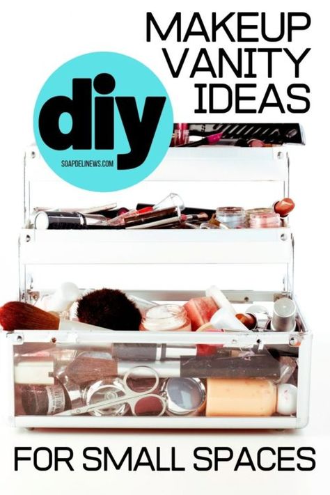 DIY Makeup Vanity Ideas for Small Spaces. Need to update or create a makeup vanity space in your bedroom or bathroom? Try out some of these creative DIY makeup vanity ideas for small spaces. Not only do they work in small spaces where you need them to, they also lend style and fashion to your favorite pampering space! Creating your very own DIY makeup vanity space represents a much more beautiful way of getting ready. Show off your artistry skills, and incorporate some of these DIY tips. Small Getting Ready Area, Small Vanity Area In Bedroom, Diy Wall Vanity Makeup Floating Shelves, Makeup Vanity Alternative, Rv Vanity Ideas, Closet Makeup Station, Diy Bathroom Makeup Vanity, Makeup Organization Diy Small Spaces, How To Build A Vanity Makeup