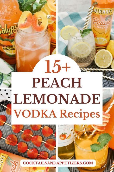 This peach vodka lemonade is easy to make vodka mixed drinks. Smirnoff peach vodka is perfect for making summer cocktails for serving to a crowd at a summer party. Easy spring cocktail recipes, easy peach vodka cocktails for boozy peach vodka drinks. Peach Flavored Alcoholic Drinks, Vodka Cocktails For A Crowd, Peach Vodka Cocktails, Peach Lemonade Cocktail, Peach Vodka Drinks, Spring Cocktail Recipes, Smirnoff Flavors, Easy Spring Cocktails, Vodka Mixed Drinks