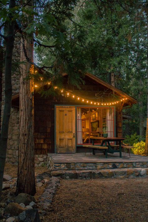 Apollo's Cabin, Small Cabin In The Woods, Rainbow Lights, Cabin Aesthetic, Dream Cabin, Cozy Cabins, Forest Cabin, Cottage In The Woods, Little Cabin