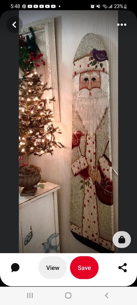 Santa Painted On Ironing Board, Christmas Decor Ideas For 2024, Painted Santas, Painting Santa Claus, Country Christmas Crafts, Barn Wood Art, Primitive Santas, Christmas Boards, Santa Faces