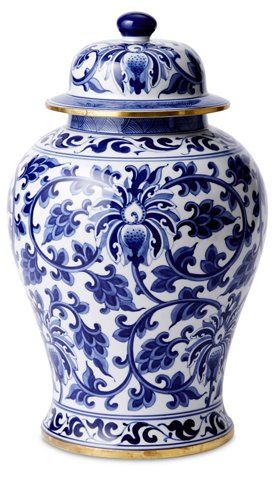 15" Porcelain Vine Jar, Blue/White | One Kings Lane Ginger Jars Decor, Blue Pottery Designs, Preppy Prints, Blue White Porcelain, Blue White Decor, Blue And White Vase, Chinoiserie Style, White Pottery, White Vase