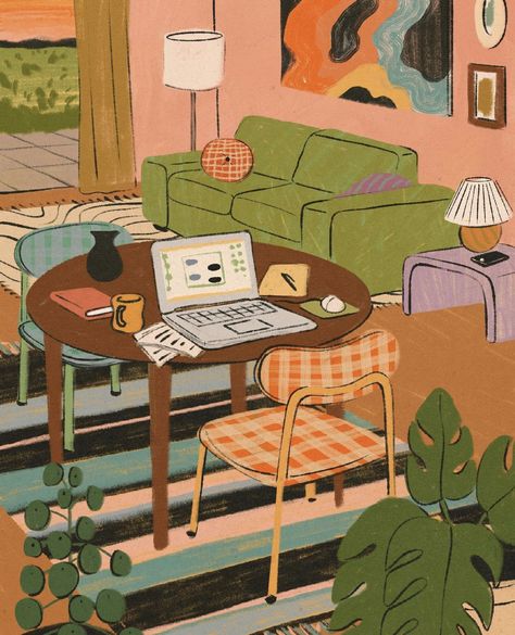 Haley Tippmann, Complex Illustration, Study Reference, Book Reference, Room Illustration, Multimedia Art, Cozy Art, Ipad Drawings, Interior Illustration