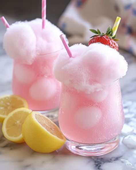 1.5 oz Vodka, 0.5 oz Raspberry Liqueur, 1 oz Fresh Lemon Juice, 2 oz Cotton Candy, 2 oz Soda Water  Have you ever tasted a cocktail that brings back childhood memories? Share your sweetest cocktail experiences with us! #CandyFlossAndChill #NostalgiaInAGlass Cotton Candy Mocktail, Cotton Candy Cocktail, Pink Witch, Scrumptious Food, Raspberry Liqueur, Sweet Cocktails, Frozen Cocktails, Soda Water, Market Day