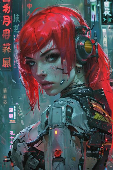 Cyberpunk Redhead, Uv Poster, Juri Street Fighter, Cyberpunk Red, Cyberpunk Aesthetic, Red Head, Cyberpunk 2077, Night City, Creepy Cute