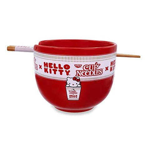 Sanrio Hello Kitty x Nissin Cup Noodles Red Ceramic Ramen Bowl and Chopstick Set Ceramic Ramen Bowl, Nissin Cup Noodles, Japanese Dinnerware, Ramen Noodle Bowl, Hello Kitty House, Red Bowl, Ceramic Dinnerware Set, Red Ceramic, Cup Noodles