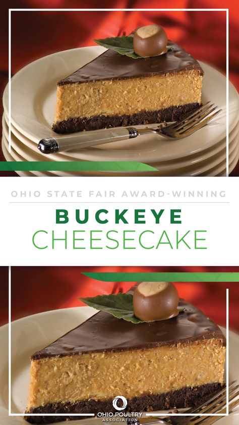 This Ohio State Fair award-winning recipe is sure to be a crowd pleaser. Buckeye Cheesecake Recipe, Buckeye Cheesecake, Buckeye Cake, Award Winning Desserts, Peanut Butter Recipes, Cheesecake Bars, Chocolate Cheesecake, State Fair, Crowd Pleaser