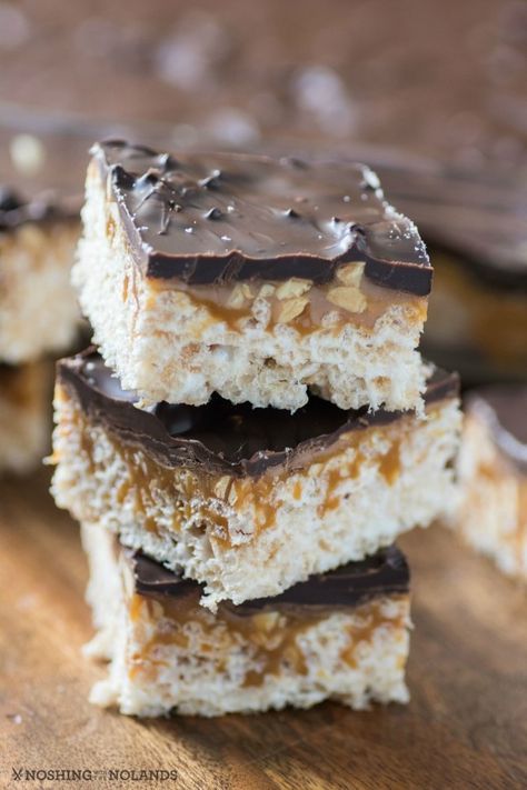 Snickers Rice Krispies Treats by Noshing with the Nolands Weight Watcher Desserts, Krispie Treats Recipe, Rice Krispies Treats, Krispy Treats, Krispies Treats, Marshmallow Treats, Cereal Treats, Butter Bars, Rice Krispy