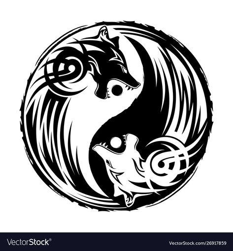 Wolf Yin Yang, Fenrir Tattoo, Ying Yang Art, Balance Tattoo, Ying Yang Tattoo, Moon Sun Tattoo, Yang Tattoo, Whatsapp Wallpapers Hd, Wolf Tattoo Sleeve