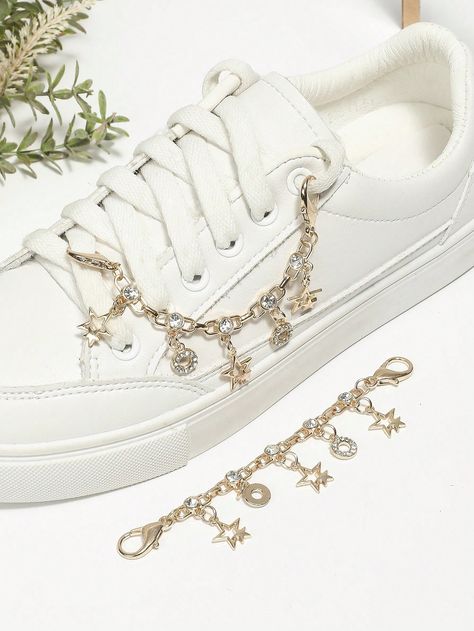 068 Shoes Diy Decorative Accessory With Detachable Shoelace Chain Gold    Zinc Alloy     Shoe Accessories, size features are:Bust: ,Length: ,Sleeve Length: Shoes Diy, Embellished Shoes, Gold Collar, Estilo Hip Hop, Decorated Shoes, White Boots, Shoe Lace, Chain Gold, Gold Decor