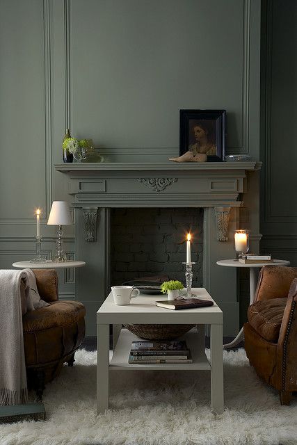 Fireplace Candles In Fireplace, Little Greene Paint, Room Color Schemes, Living Room Green, Green Rooms, New Living Room, Living Room Paint, Room Paint, Front Room