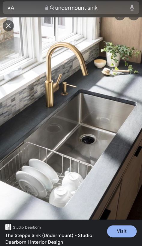 Steppe Sink, Studio Dearborn, Kitchen Sink Organizers, Sink Organization Kitchen, Kitchen Sink Ideas, Lakehouse Bedroom, Large Kitchen Sinks, Sink Undermount, Sink Organization