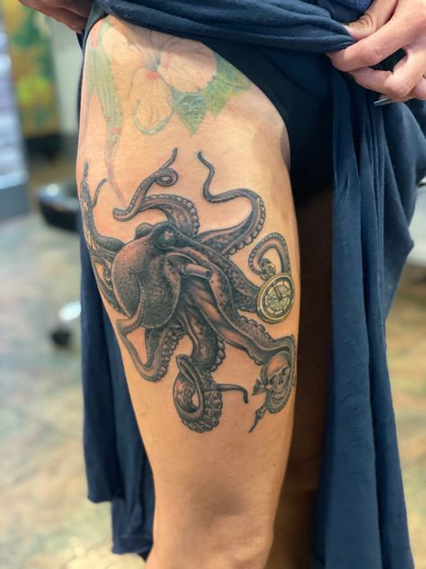 Thank you to the talented Amanda Sissons for this wee beasty Kraken Tattoo, Skull Bottle, Kraken, Skull Tattoo, Compass, Rum, Thank You, Tattoos