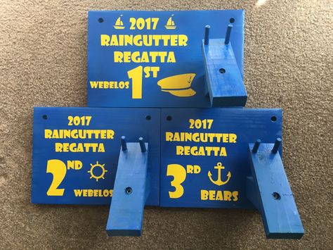 Cub Scout Raingutter Regatta trophies  #cubs #cubscouts #scouts #raingutter #regatta #girlscouts Raingutter Regatta Awards, Rain Gutter Regatta, Raingutter Regatta, Pack Meeting, Scout Ideas, Pinewood Derby, Cub Scout, Rain Gutters, Boat Race