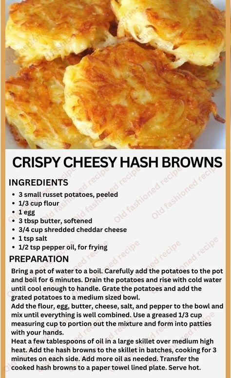 Crispy Cheesy Hash Browns - Grandma's Tasty Recipes Easy Hashbrown Recipes, Homemade Hashbrowns, Kitchen Witch Recipes, Cheesy Hashbrowns, Delicious Dips Recipes, Hash Recipe, Hashbrown Recipes, Appetizers Easy Finger Food, Hash Browns