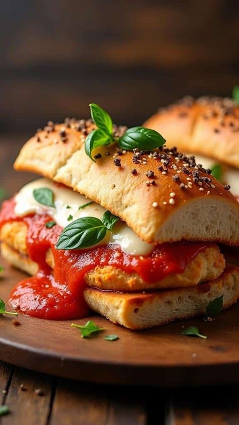 Baked Chicken Parmesan Sandwich Chicken Parmesan Sandwich Recipe, Chicken Parmesan Sandwiches, Awesome Sandwiches, Parmesan Sandwich, The Best Baked Chicken, Best Baked Chicken, Chicken Parmesan Sandwich, Sandwiches Recipes, Italian Sausage Soup