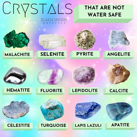 Crystals Non Water Safe Crystals, How To Cleanse Crystals With Water, Which Crystals Can Go In Water, Crystals Safe In Water, What Crystals Can Go In Water, Water Safe Crystals List, Crystals That Can Go In Water, Crystals For Water, Learning Crystals