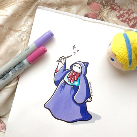 baymax dressed as disney characters - Google Search Baymax Art, Baymax Drawing, Cinderella Fairy Godmother, Harry Potter Disney, Disney Crossovers, Disney Art Drawings, Disney Side, Pinturas Disney, Baymax