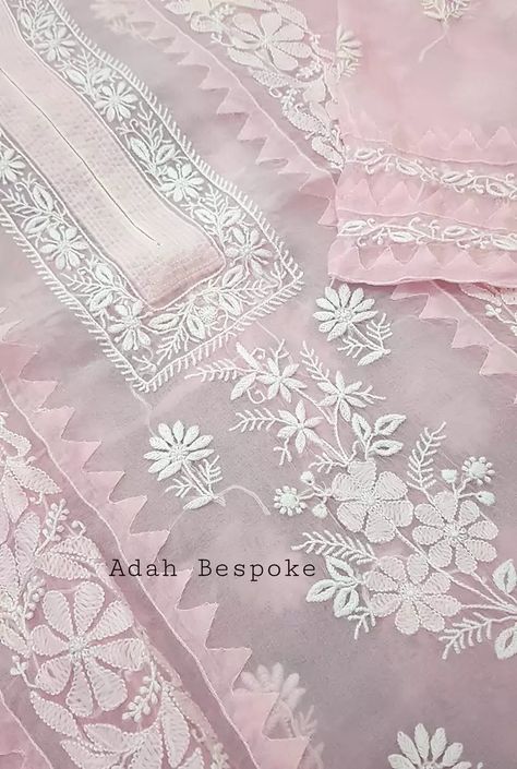 Chikankari Suits, Hand Embroidery Dress, Embroidery On Kurtis, Kurti Embroidery Design, Hand Embroidery Patterns Flowers, Diy Embroidery Patterns, Baby Dress Patterns, Hand Work Embroidery, Embroidery Suits Design