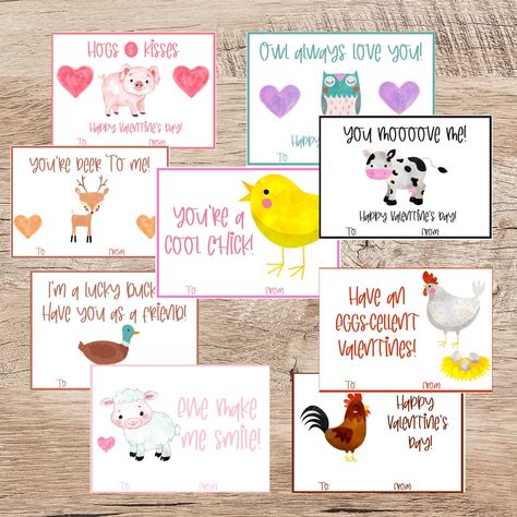 Farm Animal Valentines, Farm Valentine Cards, Valentines Day Puns For Kids, Animal Valentines Puns, Farm Valentines, Valentines Animals, Kids Valentines Day Cards, Animal Valentine Cards, Vday Party