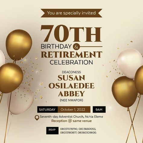 Birthday Flyer Design, Award Poster, Quote Symbol, Seventh Day Adventist Church, Birthday Designs, Retirement Celebration, Invitation Flyer, Church Poster Design, Seventh Day Adventist