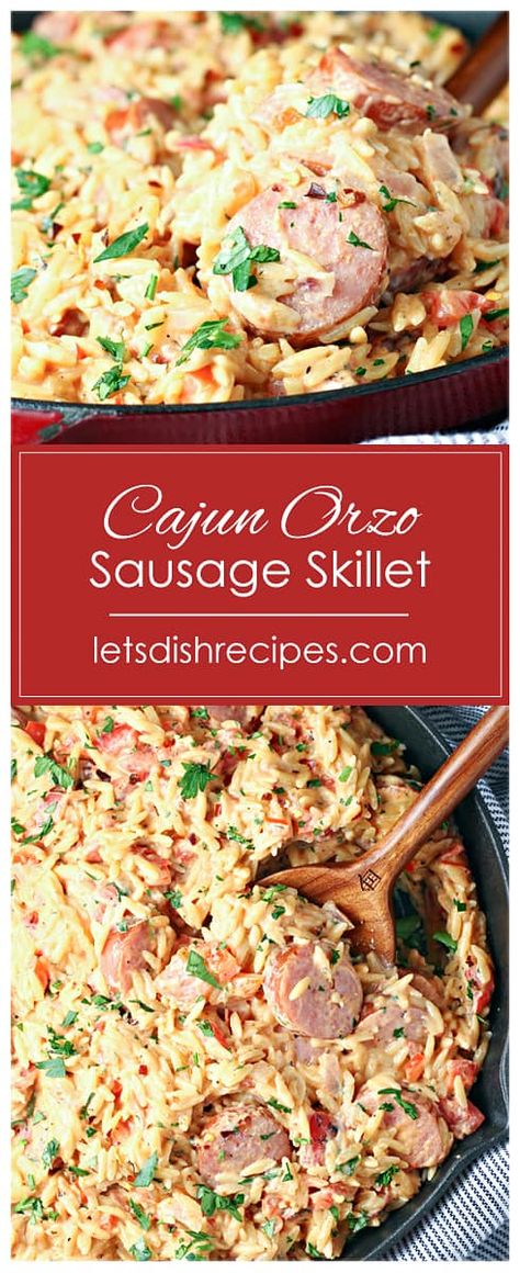 One Pot Orzo Sausage Spinach Corn, Creamy Orzo With Sausage, What To Make With Ring Bologna, Andouille Sausage Orzo, Ring Bologna And Rice Recipes, Kielbasa Orzo Recipes, Orzo Recipes Sausage, Bologna Ring Recipes, Cajun Chicken Sausage Recipes