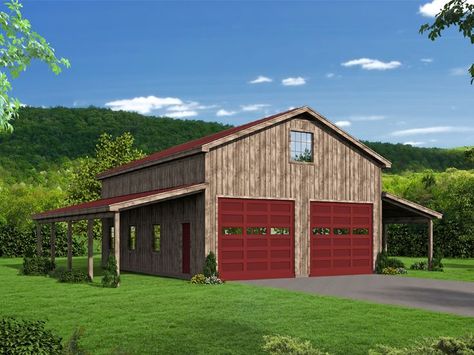 062B-0001: Barn Plan with Loft Outbuilding Ideas, Guesthouse Ideas, Island Farmhouse, Barn Plan, Rv Garage, Garage Loft, Tandem Garage, Storage Garage, Barn Shop