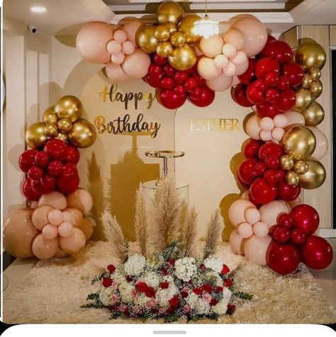 Balloon Decorations Diy Tutorials, 15th Birthday Decorations, Balloon Decoration Ideas, Balloons For Wedding, Red Birthday Party, Sweet Sixteen Birthday Party Ideas, Simple Birthday Decorations, Birthday Party Theme Decorations, Bridal Shower Diy