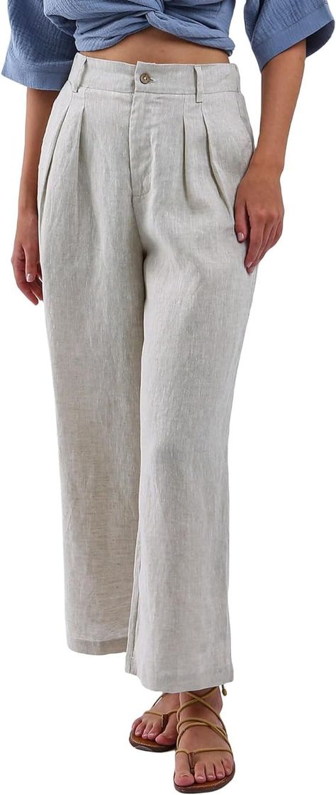 Amazon.com: Amazhiyu Women's 100% Linen Summer High-Waisted Wide Leg Pants with Pockets Flax, Small : Clothing, Shoes & Jewelry High Waisted Wide Leg Pants, Linen Summer, Pants With Pockets, Summer Women, Leg Pants, Shoes Jewelry, Wide Leg Pants, Top Styles, Fashion Branding