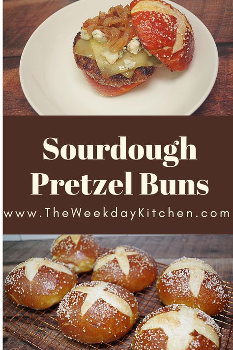 Pretzel Hamburger Buns, Sourdough Pretzel Buns, Pretzel Bun Recipe, Best Burger Buns, Sourdough Pretzel, Hamburger Buns Recipe, Sourdough Ideas, Homemade Burger Buns, Pretzel Buns