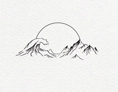 Moutain Tattoos, Mountain Tattoo Simple, Simple Arm Tattoos, Sunset Tattoos, Ocean Tattoos, Beach Tattoo, Geniale Tattoos, Cute Tiny Tattoos, Small Hand Tattoos