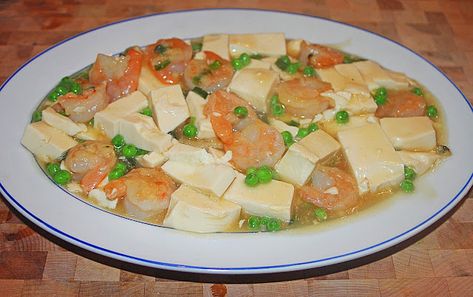 The Grub Files: Cooking with Camissonia: Chinese Stir Fried Tofu and Shrimp with Peas (Sha Ren Tofu) Shrimp And Peas, Shrimp Tofu, Asian Tofu, Soft Tofu, Cornstarch Slurry, Chinese Stir Fry, Shrimp Stir Fry, Tofu Stir Fry, Spain Food