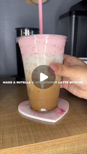 Mayra ✨ on Instagram: "Happy Valentine’s Day 💞💌

Nutella & strawberry latte ✨ 

It’s like eating chocolate covered strawberries 🍫🍓 

What I used⤵️
•Latte•
• Nutella 
• 2 shots of espresso 
• ice 
• 2% milk 

•cold foam•
• heavy whipping cream 
• @torani vanilla syrup 
• @torani strawberry syrup 
~froth~

#icedlatte #coffeereels #fyp #parati" Strawberry Latte, Eating Chocolate, Cold Foam, Strawberry Syrup, Vanilla Syrup, Whipping Cream, Iced Latte, Covered Strawberries, Chocolate Covered Strawberries