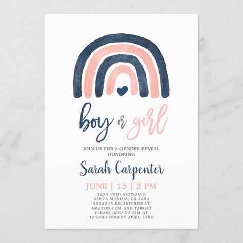 Pink Gender Reveal, Blush Pink Baby Shower, Gender Reveal Party Theme, Holiday Party Themes, Boy Gender Reveal, Navy Blue And Pink, Pink Showers, Pink Baby Shower Invitations, Gender Reveal Decorations