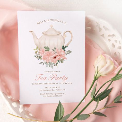 Floral Tea Party Birthday Party for $2.92 - Birthday Invitations Tea Party Birthday Party, Floral Tea Party, Elegant Birthday Invitations, 92nd Birthday, Birthday Tea Party, Floral Birthday Invitations, Tea Party Invitations, Tea Party Theme, First Birthday Themes