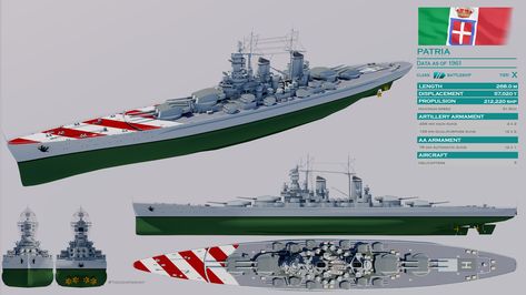 ArtStation - Italian Super Battleship Patria, Jean-Martin Super Battleship, Armor Belt, Naval Architecture, Model Warships, Scale Model Ships, Steam Turbine, Heavy Cruiser, Maritime Museum, Army Vehicles