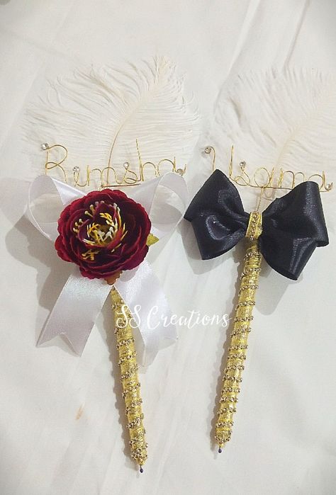 Nikha Pen Design, Nikkah Pen, Nikah Pen, Wedding Preparation Checklist, Floral Henna, Wedding Pen, Floral Henna Designs, Bee Painting, Ribbon Flower