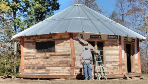 Octagon Cabin, Diy Yurt, Wooden Yurts, Cabins In West Virginia, Building A Yurt, Round Homes, Diy Log Cabin, Allegheny Mountains, Pallet Building