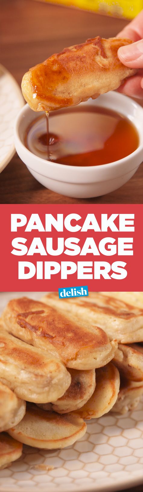 Sausage Pancake Dippers are the sweet and savory breakfast you've always wanted. Get the recipe on Delish.com. Sweet And Savory Breakfast, Unhealthy Breakfast, Pancake Dippers, Sausage Maker, Pancake Sausage, Special Dishes, Breakfast Meals, Quick Food, Breakfast Bites