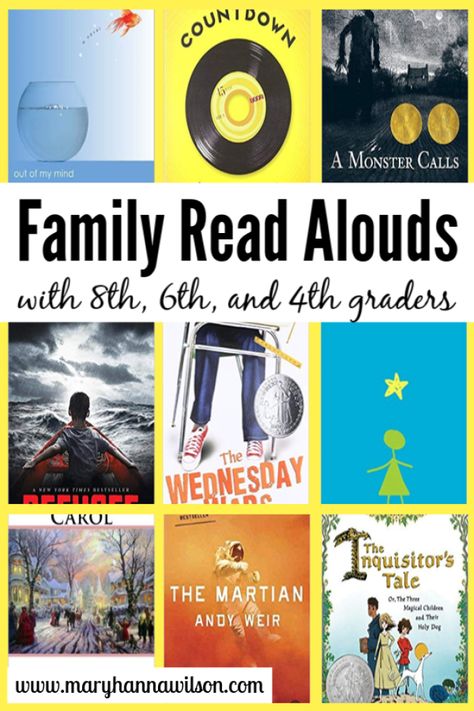 I love reading aloud to my kids. Our family has enjoyed so many funny conversations and memorable moments over the years because of the titles we have read together. Even as my kids have entered their teen years, I find a few titles each year to read with them. This list includes titles from last year (2018) as well as the titles we have enjoyed so far this year (2019). When we began reading these titles, my kids were in 10th, 8th, 6th, and 4th grade. They are all a year older as we are finishin Family Read Aloud Books, Wilson Reading, Family Read Alouds, Middle School Boys, Reading Aloud, Kids Book Club, Funny Conversations, Read Aloud Books, Family Reading