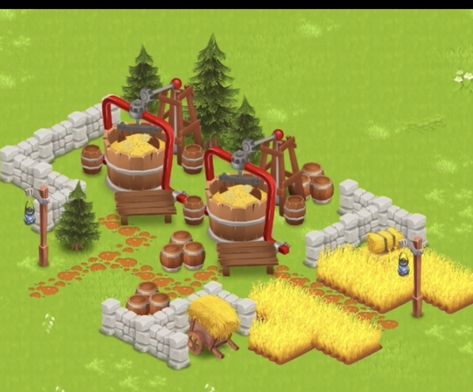 Hay Day Feed Mill Design, Hayday Barn And Silo Design, Hay Day Production Buildings Design, Hayday Sheep Design, Hayday Layout Ideas Machines, Hayday Fields Design, Hayday Farm Design Garden Layouts, Hay Day Farm Design Aesthetic, Hayday Farm Design Machines