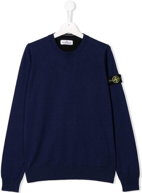 Stone Island Kids, Stone Island Junior, Blue Jumper, Military Style, Stone Island, Casual Everyday, Military Fashion, Patch Logo, Everyday Wear