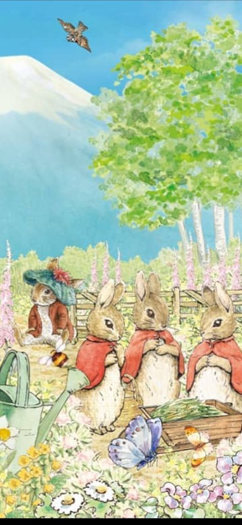 Peter Rabbit Background, Peter Rabbit Phone Wallpaper, Beatrix Potter Wallpaper Iphone, Peter Rabbit Wallpaper Iphone, Peter Rabbit Aesthetic, Beatrix Potter Wallpaper, Peter Rabbit Wallpaper, Knitting Cartoon, Kidcore Nostalgia