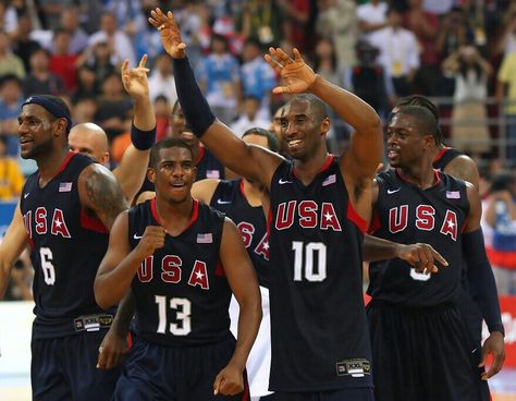 Lebron James, Chris Paul, Kobe Bryant and Dwyane Wade Lebron James Miami Heat, Chris Bosh, Olympic Basketball, Jason Kidd, Dwight Howard, Basketball History, Summer Olympic Games, Blake Griffin, Usa Basketball