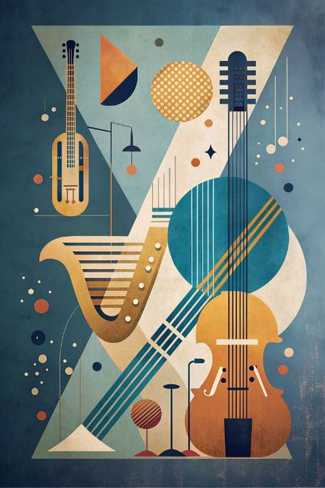 Cubist Concerto - Digital Art Creations Music Instruments Illustration, Geometric Figures, Office Wallpaper, Gallery Wallpaper, Collage Ideas, Art Gallery Wallpaper, Music Wall Art, Music Wall, Samsung Wallpaper