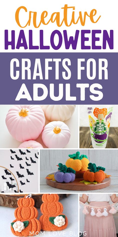 Collage of DIY Halloween crafts for adults. Halloween Crafts For Girls, Cute Fall Crafts, Unique Halloween Crafts, Halloween Crafts For Adults, Cute Art Projects, Diy Halloween Crafts, Fall Crafts For Adults, Spooky Halloween Crafts, Fall Paper Crafts