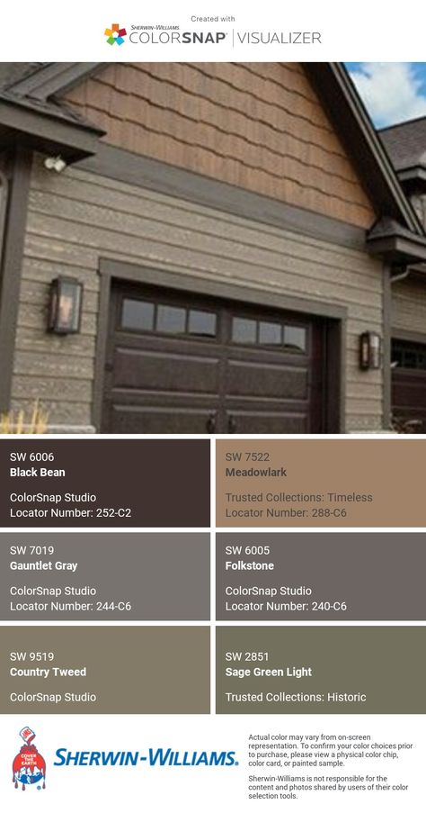 Exterior House Beige Color Schemes, Exterior Color Blocking, Color Pallets For House Exterior, Exterior Rock And Siding Combinations, Light Brown Siding Exterior, Brown House Accent Colors Exterior, Updating Brown House Exterior, Craftsman House Color Palette, Modern Brown Exterior House