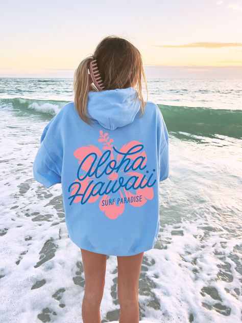 Cute Summer Hoodies, Cute Summer Sweatshirts, Ocean Aesthetic Clothes, Cute Hawaii Outfits, Sweatshirt And Shorts Outfit, Preppy Hoodies, Ocean Sweatshirt, Hawaii Crewneck, Beachy Clothes