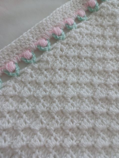 Gorgeous hand crocheted baby blanket with an added pink tulip border This blanket has a good weight and drapes beautifully. The blanket measures 90cm x 90cm (35.5" x 35.5") approximately. I'd personally wash this on a low temperature and lay flat for drying. If you need anymore information please contact me. The blanket was made in a smoke and pet free home. Flower Crochet Blanket, Tulip Border, Crochet Blanket Border, Crocheted Baby Blanket, Pink Baby Blanket, Beautiful Baby Blanket, Crochet Coaster Pattern, Aesthetic Crochet, Hand Crochet Baby Blanket